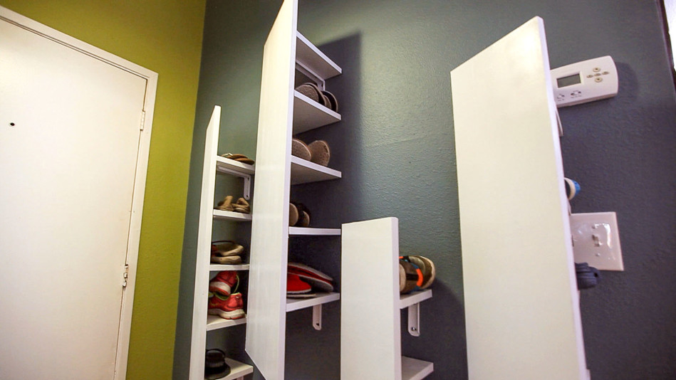 Floating Panel Storage Wall And Shoe Rack, Floating Shoe Shelves