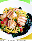 Image of Grilled Sea Scallops With Saffron Spaghetti, Vegetables And Fresh Herbs, Oprah
