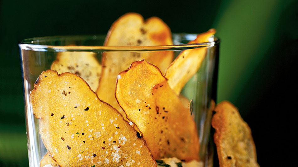 Baked Potato Chips in dip
