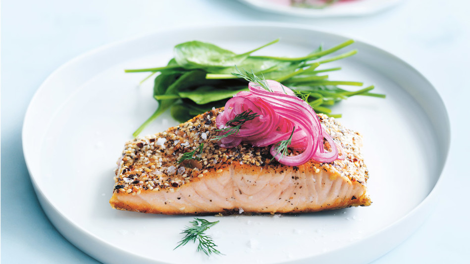 Crispy Salmon with Dill Pickled Onions
