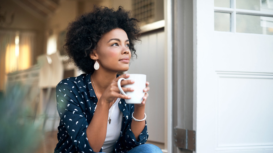 Stock image of woman having a peaceful morning