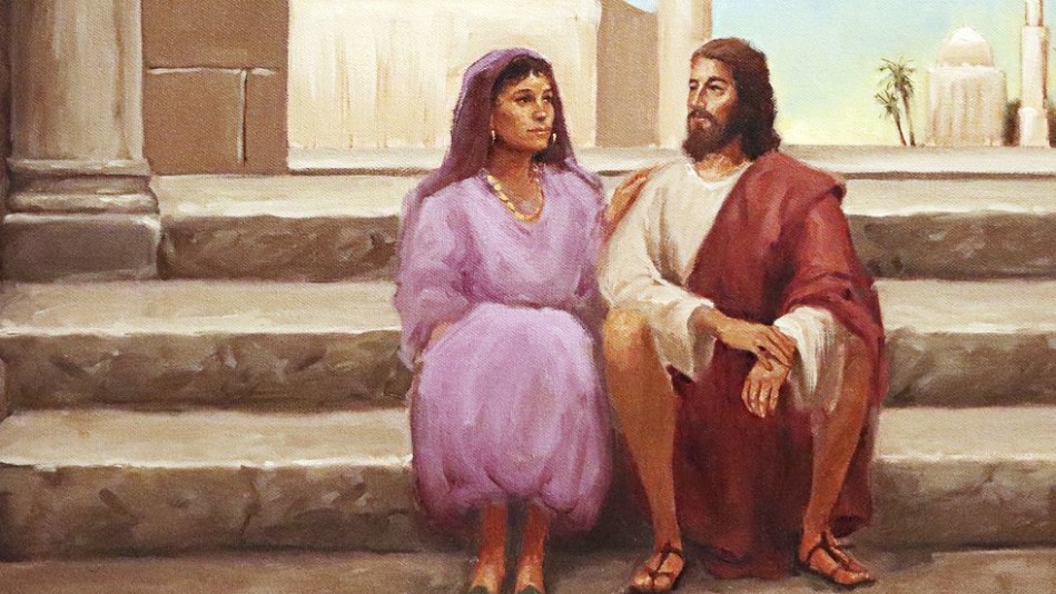 Illustration of Jesus sitting beside a woman