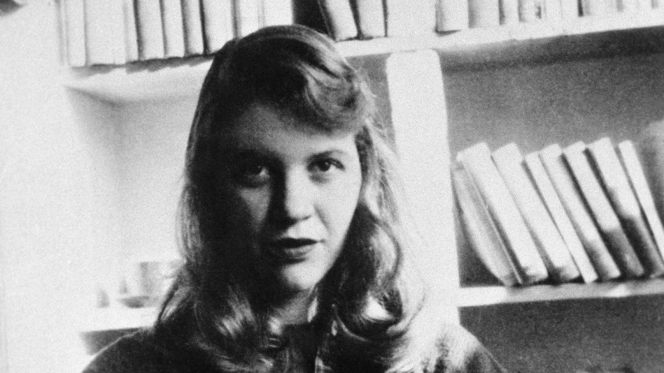 Black and white photo of Sylvia Plath