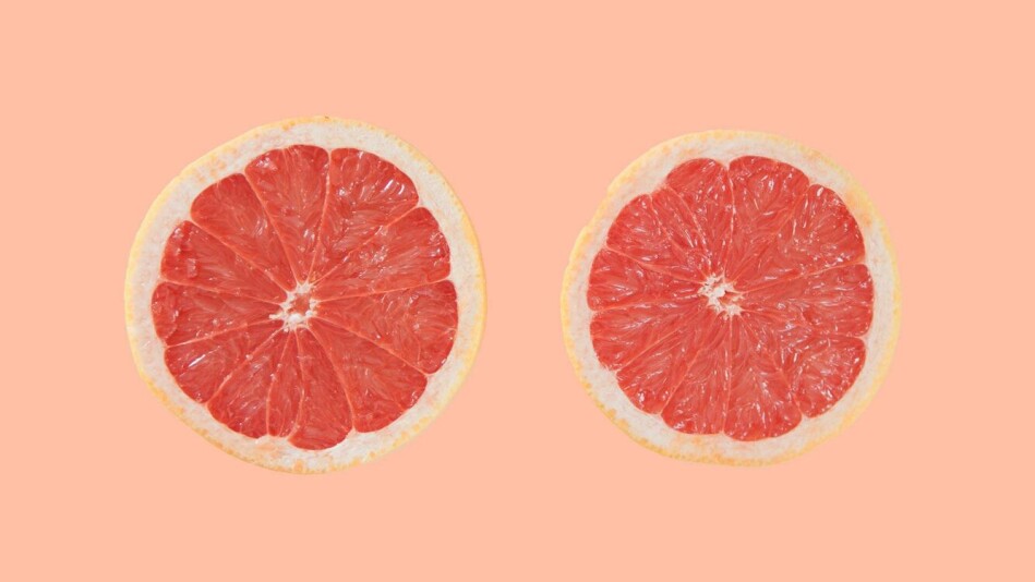 two grapefruits side-by-side like breasts