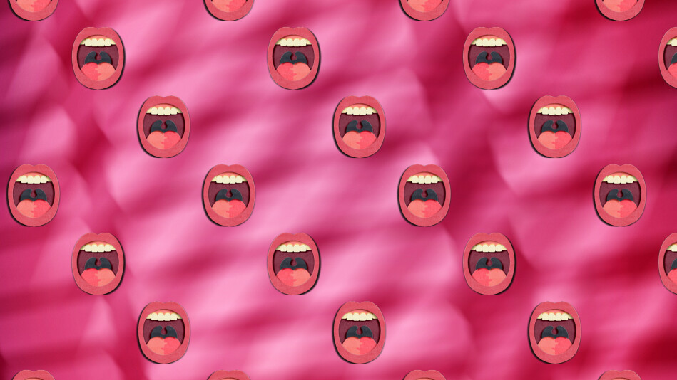 open mouths on pink background