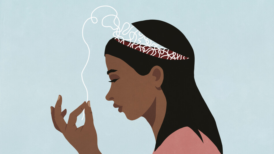 illustration of a woman unraveling her thoughts