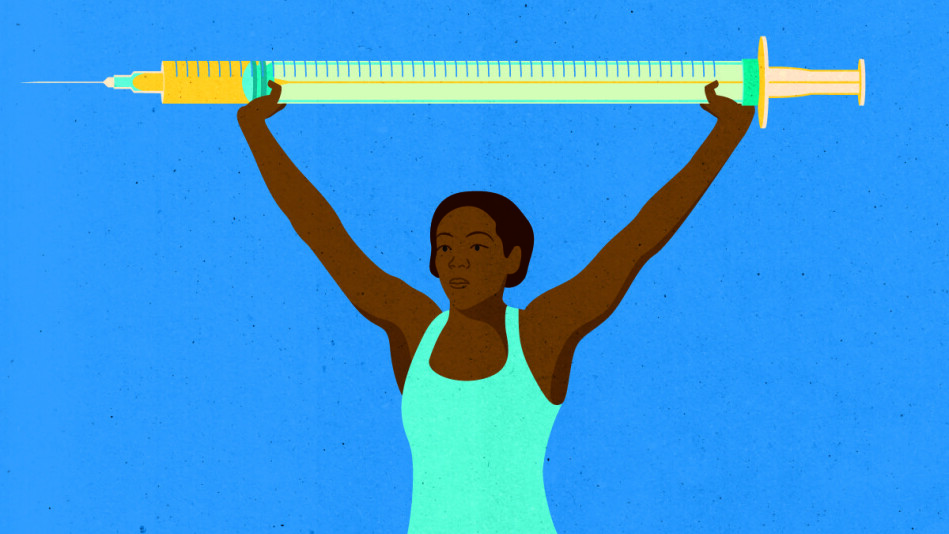 Illustration of a Black woman lifting insulin needle