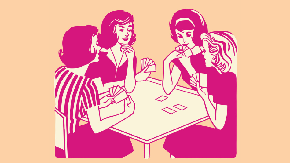 illustration of women playing cards