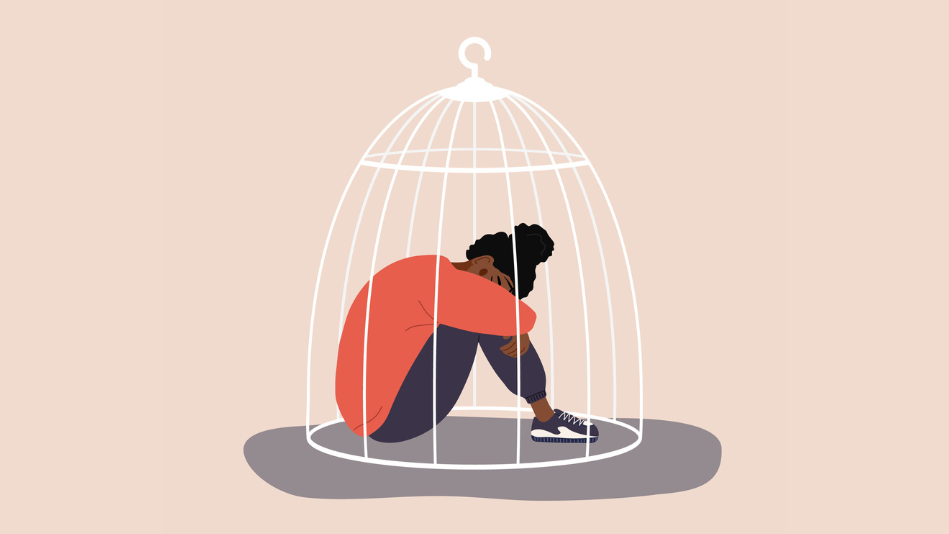 Woman trapped inside a cage