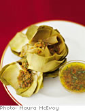 Steamed Artichokes with Toasted Shallot and Parmesan Sauce