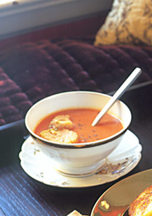 Tomato Soup with Toasted Cheese Croutons