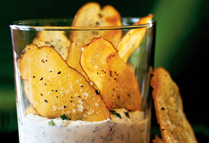 Baked Potato Chips in dip