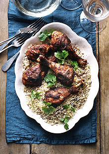 Roast Chicken Legs with Harissa and Couscous