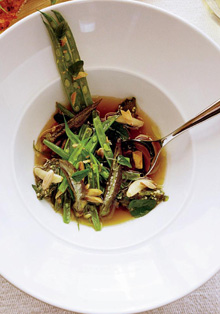 Roasted Pepper Consomme with Okra and Almonds