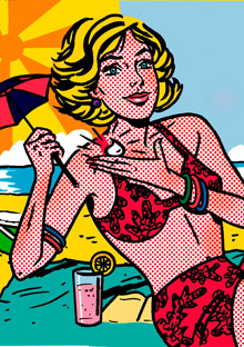Illustration of a woman on a beach
