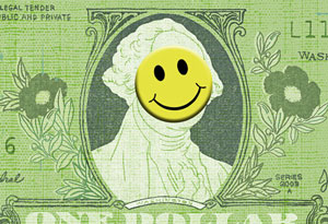 Dollar bill with a happy face
