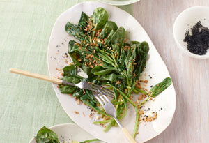 wilted spinach with golden sesame-garlic crumbs