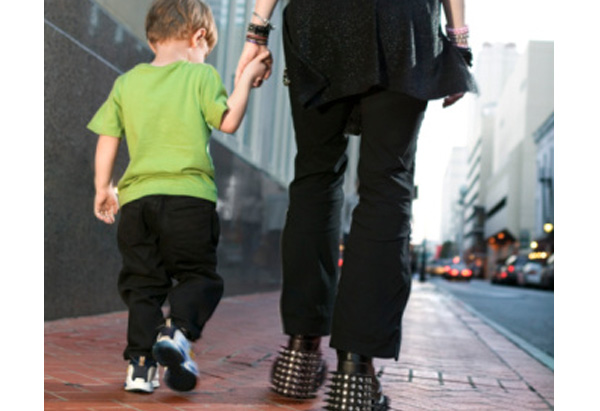 Mother and son walking