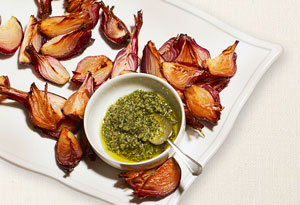 roasted red onions with sage pesto