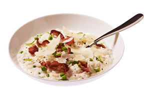 Baked Risotto with Bacon and Peas