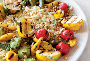 Grilled squash and orzo salad