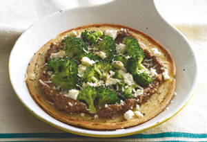 Chickpea Pancake with Broccoli and Eggplant Puree