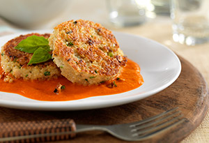 Quinoa Bean Cakes with Roasted Red Pepper Sauce