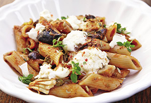 Penne with Tomatoes, Rosemary, Olives, Artichokes and Capers