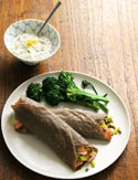 Wild Salmon Crepes with Cashew Shallot Sauce