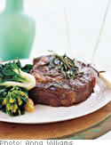 Grilled Steaks with Savory Herbs and Roasted Garlic