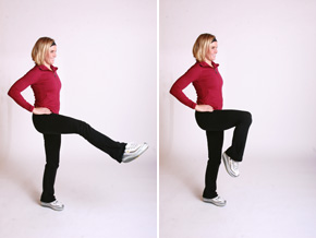 Andrea Metcalf demonstrates the single leg stand kick.