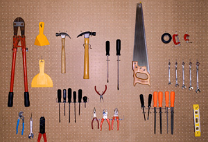 Tools on a pegboard