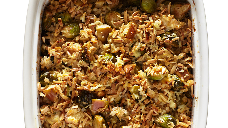 Cheddar and Brussels Sprouts Rice Bake