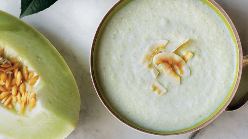 Chilled Melon, Cucumber and Coconut Milk Soup