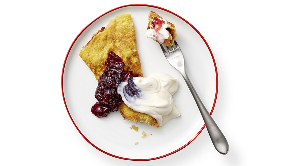Sweet Egg Crepe with Cherry Jam and r&#232;me Fraiche Recipe