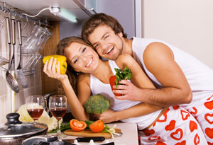 Young romantic couple in the kitchen