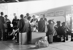 Freedom Riders waiting peacefully at bus station