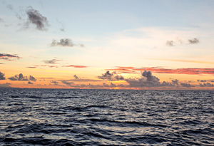 The sunrise from aboard the Plastiki.