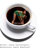 Image of woman exercising in a cup of coffee